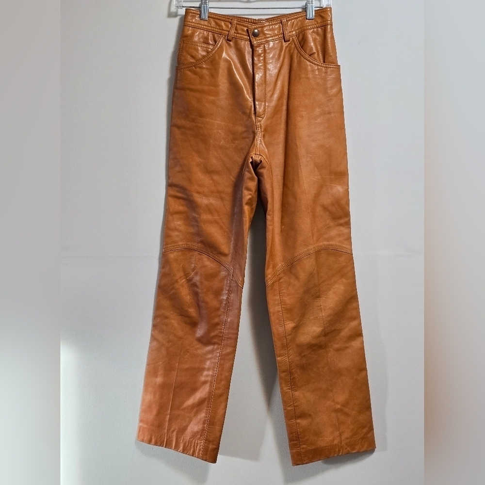 Vintage Neto leather high waisted straight leg pants color camel